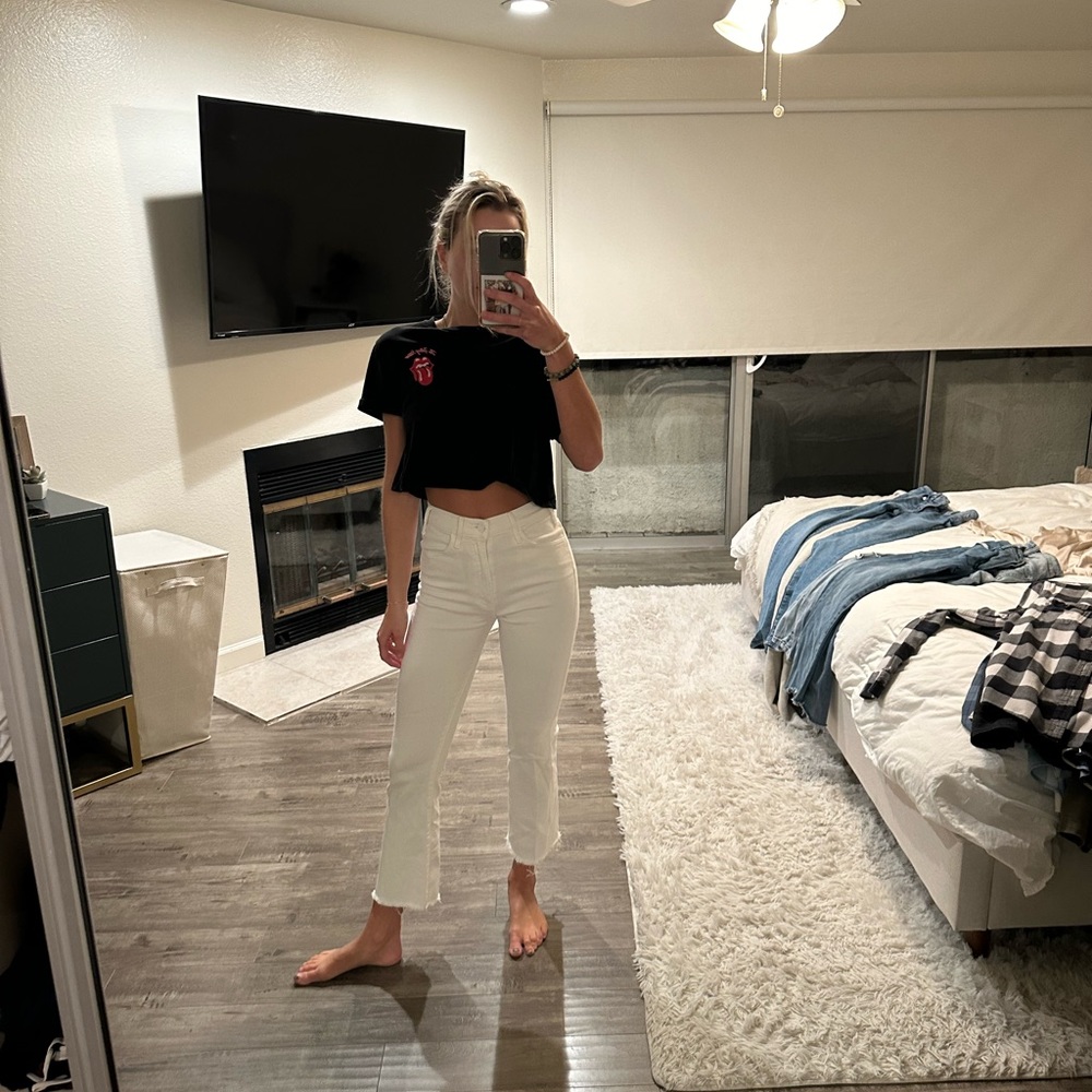 MOTHER white crop flared jeans